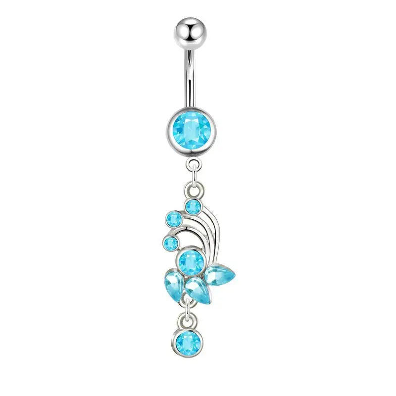 Women’s Blue Crystal Heart Belly Button – 1PC Stainless Steel Butterfly Navel Piercing Body Jewelry