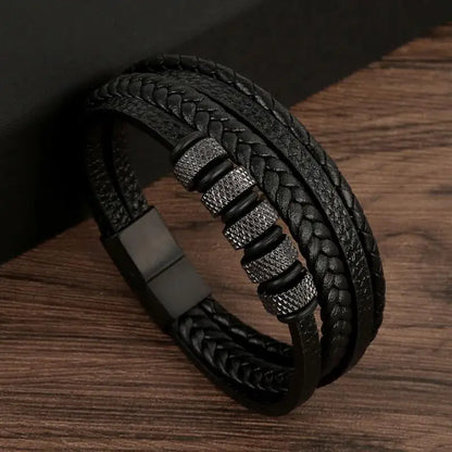 Men’s Classic Leather Bracelet – Handwoven Multi-Layer Fashion Jewelry