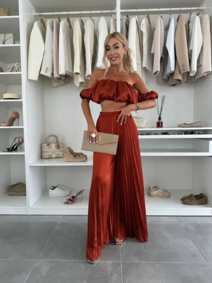 Women’s Elegant Strapless Set | Summer Fashion Solid Color Foldable Elastic Suit