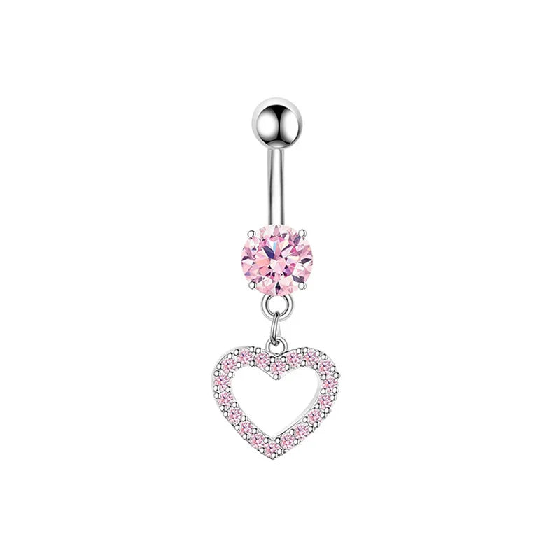 Women’s Pink Crown Heart Belly Button – Crystal Navel Piercing Jewelry