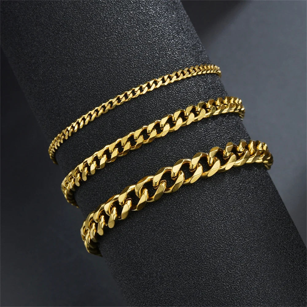 Men’s Hip Hop Stainless Steel Cuban Chain Bracelet – Gold Stainless Steel Unisex Jewelry
