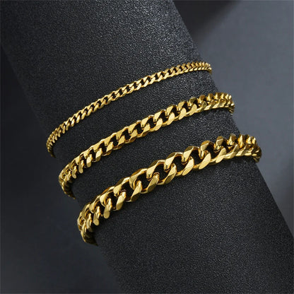 Men’s Hip Hop Stainless Steel Cuban Chain Bracelet – Gold Stainless Steel Unisex Jewelry