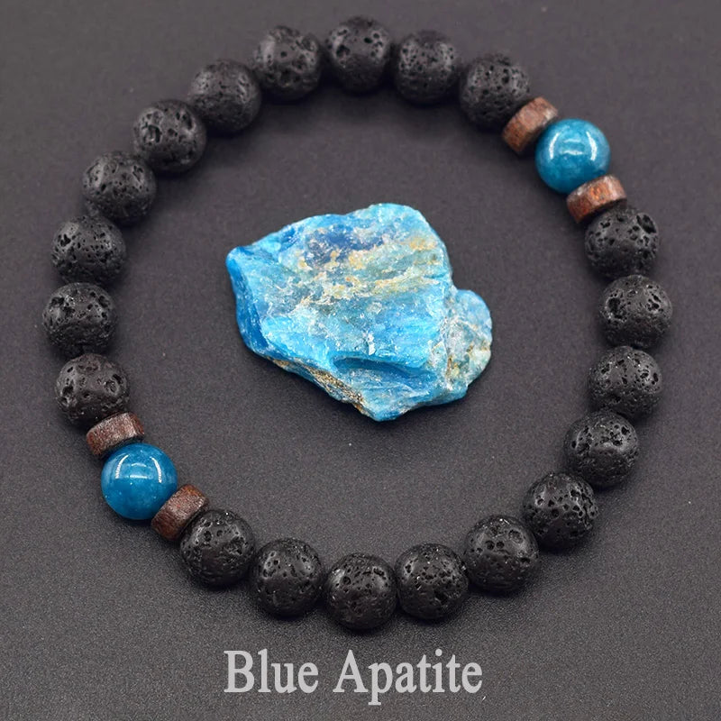 Men’s Tiger Eye & Lava Stone Bead Bracelet – Tibetan Buddha Elastic Wristband Jewelry