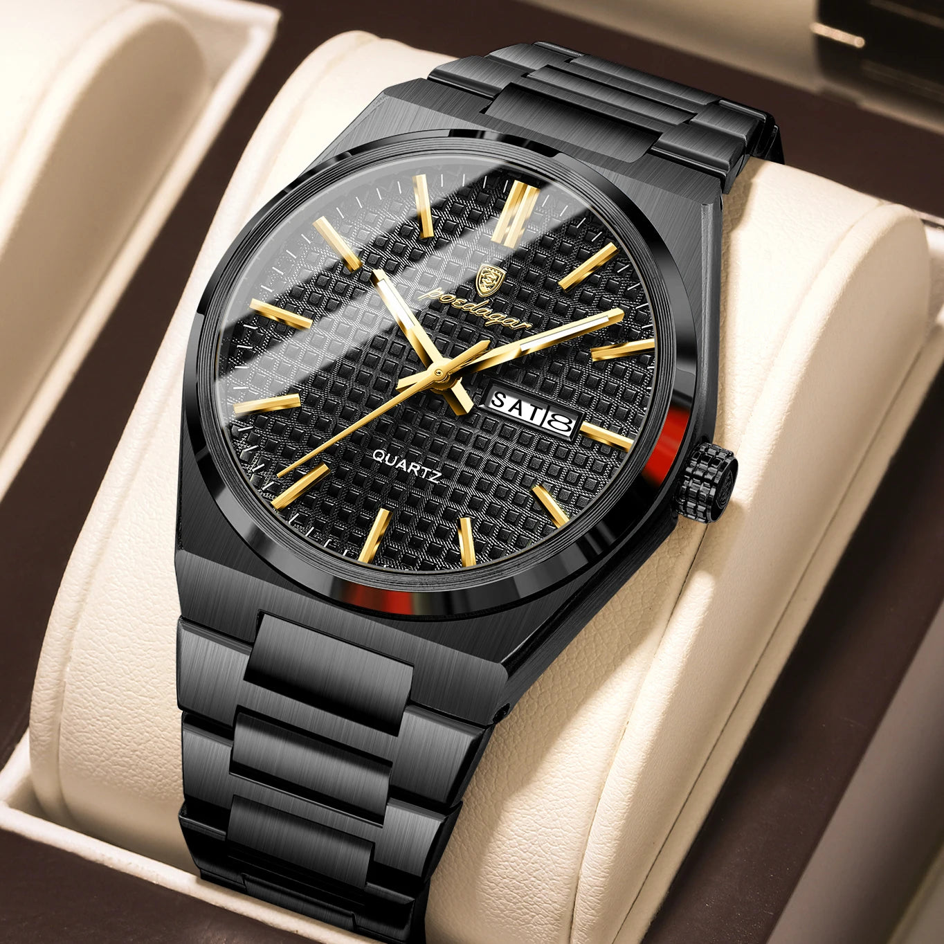 Men’s Luxury Watch – Stainless Steel Waterproof Wristwatch with Luminous Dial, Date & Week