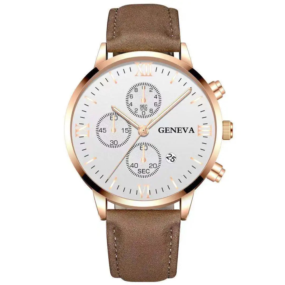Men’s Luxury Quartz Sport Watch – Leather Strap Analog Wristwatch with Date