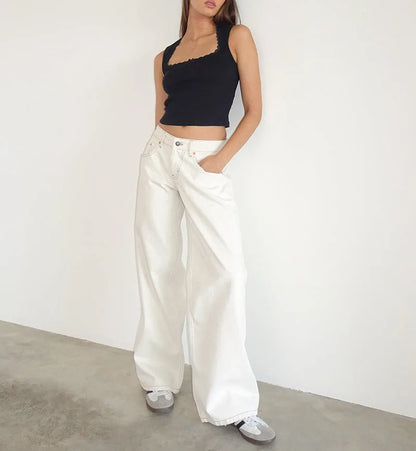 Women’s Jeans Bottom – Low Waist Straight Denim Pants with Pockets Casual Y2K Streetwear