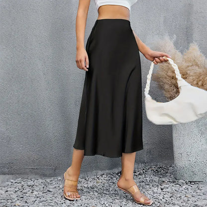 Women’s Satin Pleated Skirt Bottom – Vintage Elastic Waist Chic Korean Style