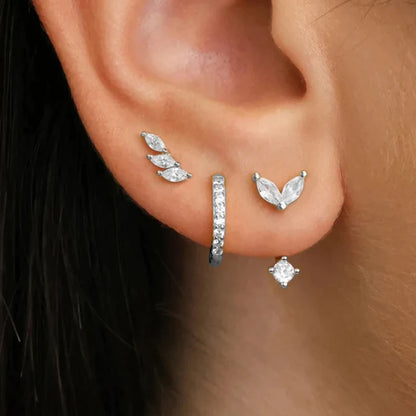 Women’s Luxury Star Pendant Earrings – 3PCS Stainless Steel Zircon Piercing Stud Jewelry