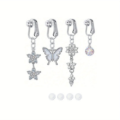 Women’s Boho Elegant Fake Belly Button (4pcs) – Non-Piercing Clip-On Navel Jewelry