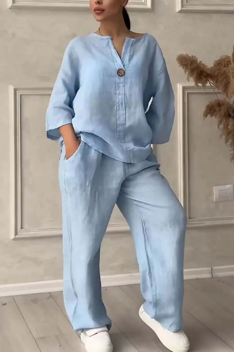 Women’s Comfortable Loose Cotton Linen Two-Piece Casual Set | Spring Summer Fashion Elegant Set