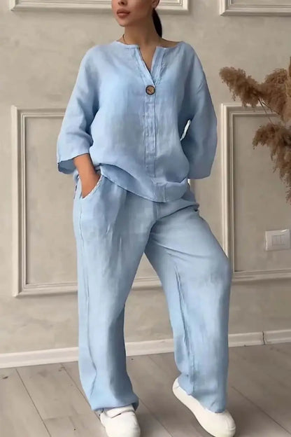 Women’s Comfortable Loose Cotton Linen Two-Piece Casual Set | Spring Summer Fashion Elegant Set
