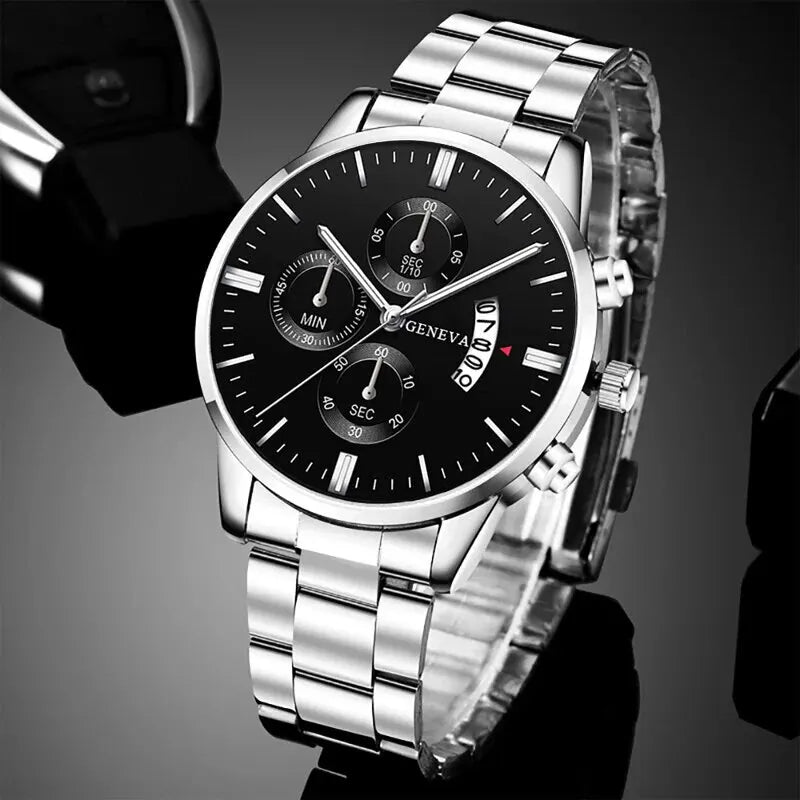 Men’s Luxury Quartz Watch – Business Wristwatch with Calendar and Bracelet Strap Jewelry Set