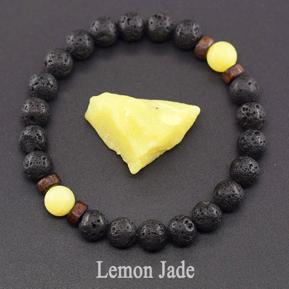 Men’s Tiger Eye & Lava Stone Bead Bracelet – Tibetan Buddha Elastic Wristband Jewelry