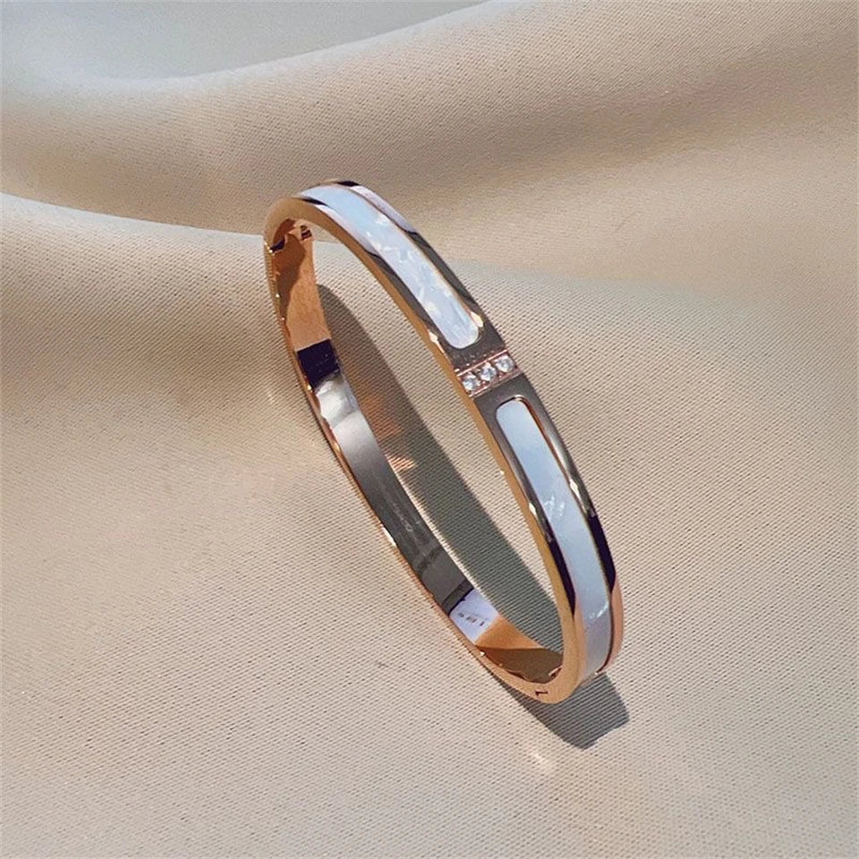 Women’s Jewelry Stackable Bangle Bracelet | Zirconia Inlaid | Stainless Steel | Gift