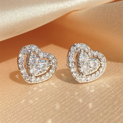 Women’s Loving Heart Zirconia Stud Earrings – Silver Crystal Jewelry