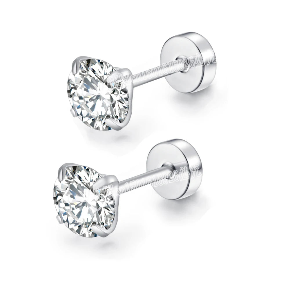 Women’s Round Crystal Zircon Ear Studs – Stainless Steel Jewelry