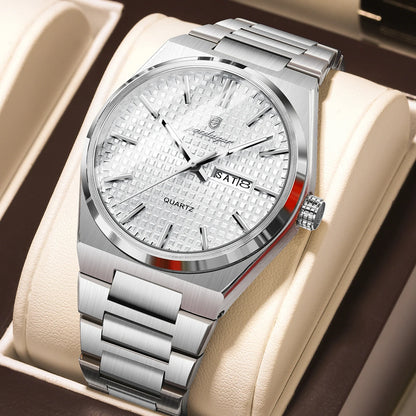 Men’s Luxury Watch – Stainless Steel Waterproof Wristwatch with Luminous Dial, Date & Week