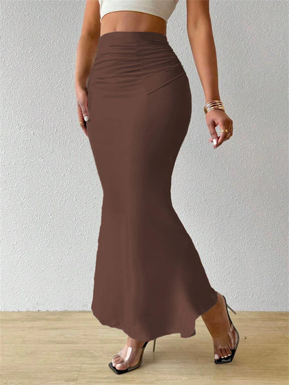 Women’s High Waist Fishtail Skirt Bottom – Slim Fold Detail Elegant Fashion Skirt for Spring Summer Streetwear