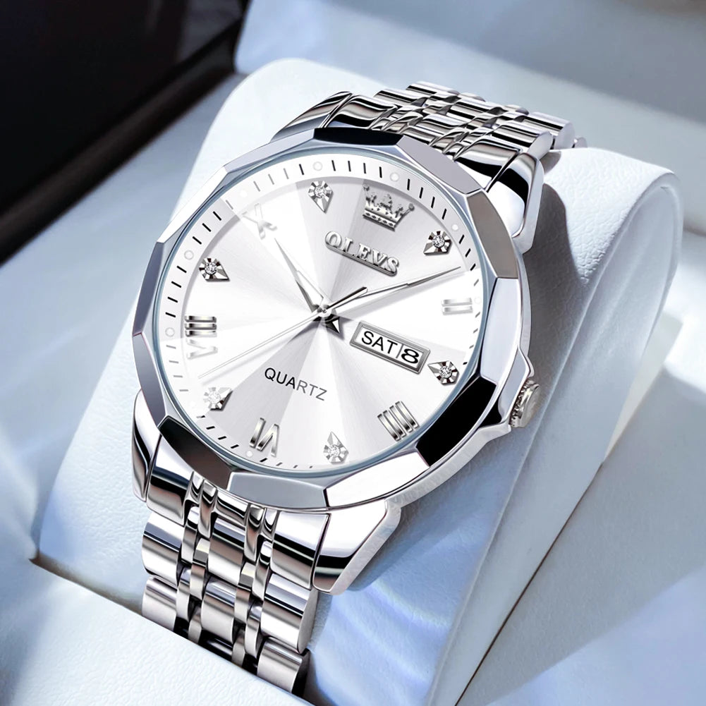 Men’s Fashion Watch – Waterproof Stainless Steel Wristwatch with Luminous Dial & Date
