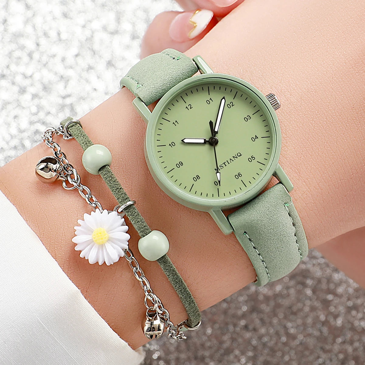 Women’s Watch Jewelry Set | Arabic Dial | Leather Strap | Quartz
