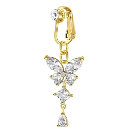 Women’s Clip-On Belly Button – Butterfly Zircon Pink Fake Navel Piercing Jewelry