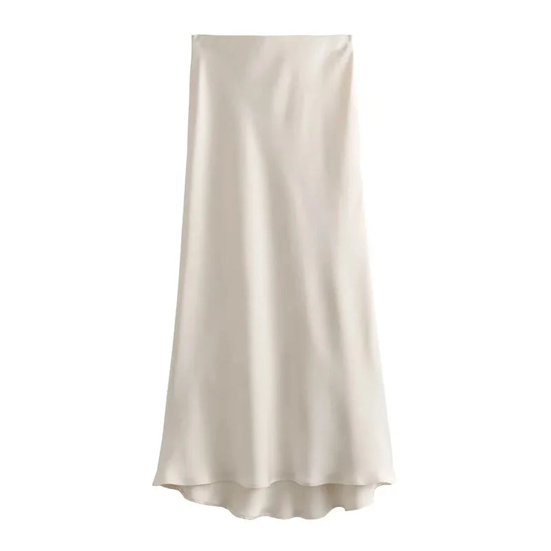 Women’s Satin Long Skirt Bottom – Draped High Waist Straight Maxi Skirt for Summer Beach & Holiday Looks