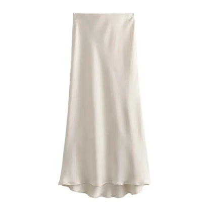 Women’s Satin Long Skirt Bottom – Draped High Waist Straight Maxi Skirt for Summer Beach & Holiday Looks