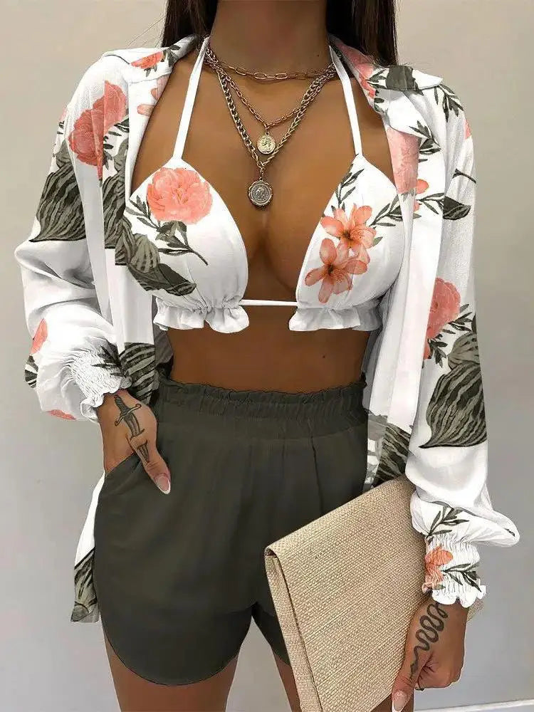Women’s Green Print High Waist Swimwear Set