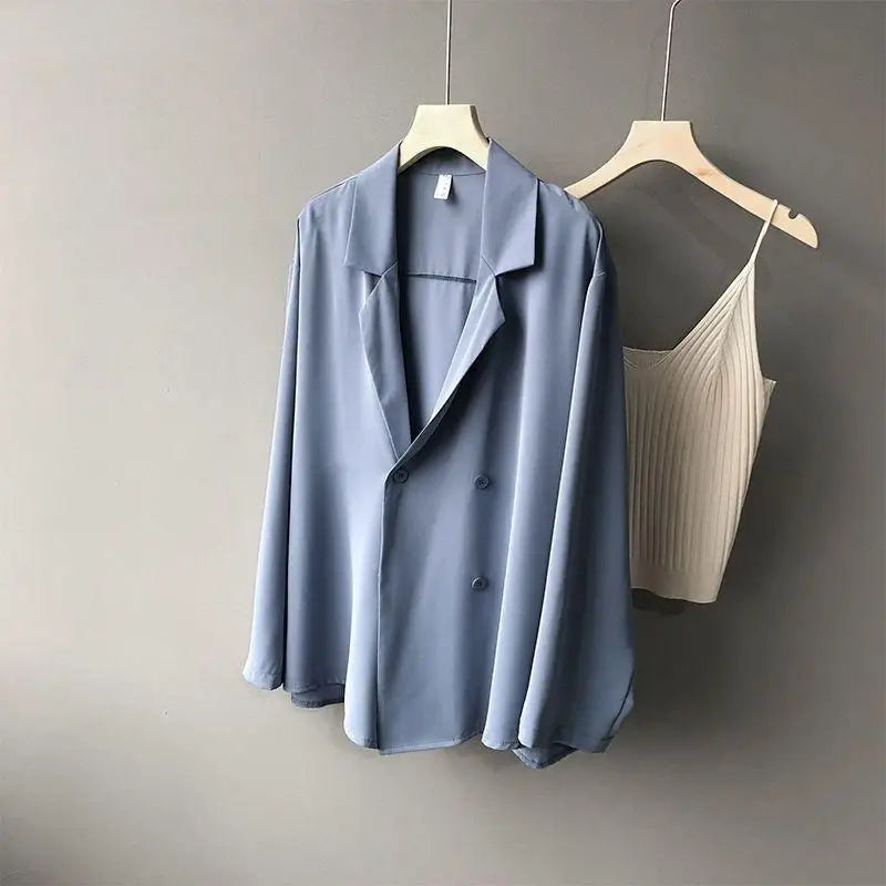 Women’s Oversize Chiffon Sunscreen Shirt – Loose Casual Blouse Top, Thin Spring/Autumn Layer