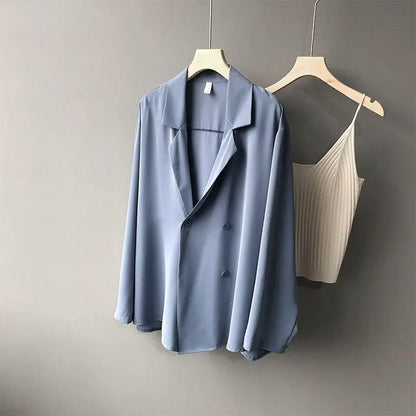 Women’s Oversize Chiffon Sunscreen Shirt – Loose Casual Blouse Top, Thin Spring/Autumn Layer