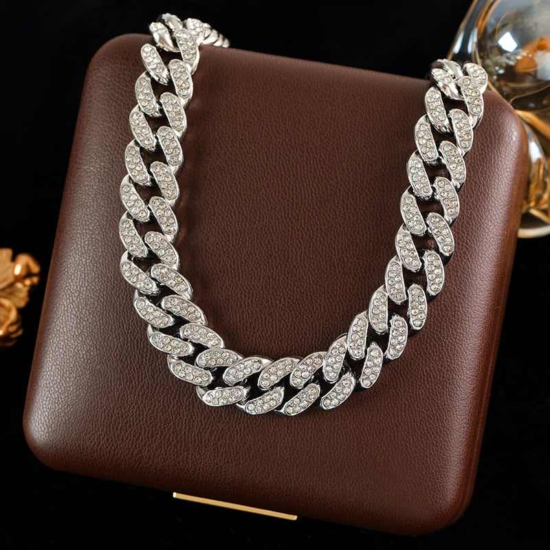 Women’s Thick Cuban Chain Jewelry Set – Necklace & Bracelet, Waterproof Punk Style