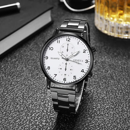 Men’s Casual Stainless Steel Watch – Round Dial Luxury Business Wristwatch