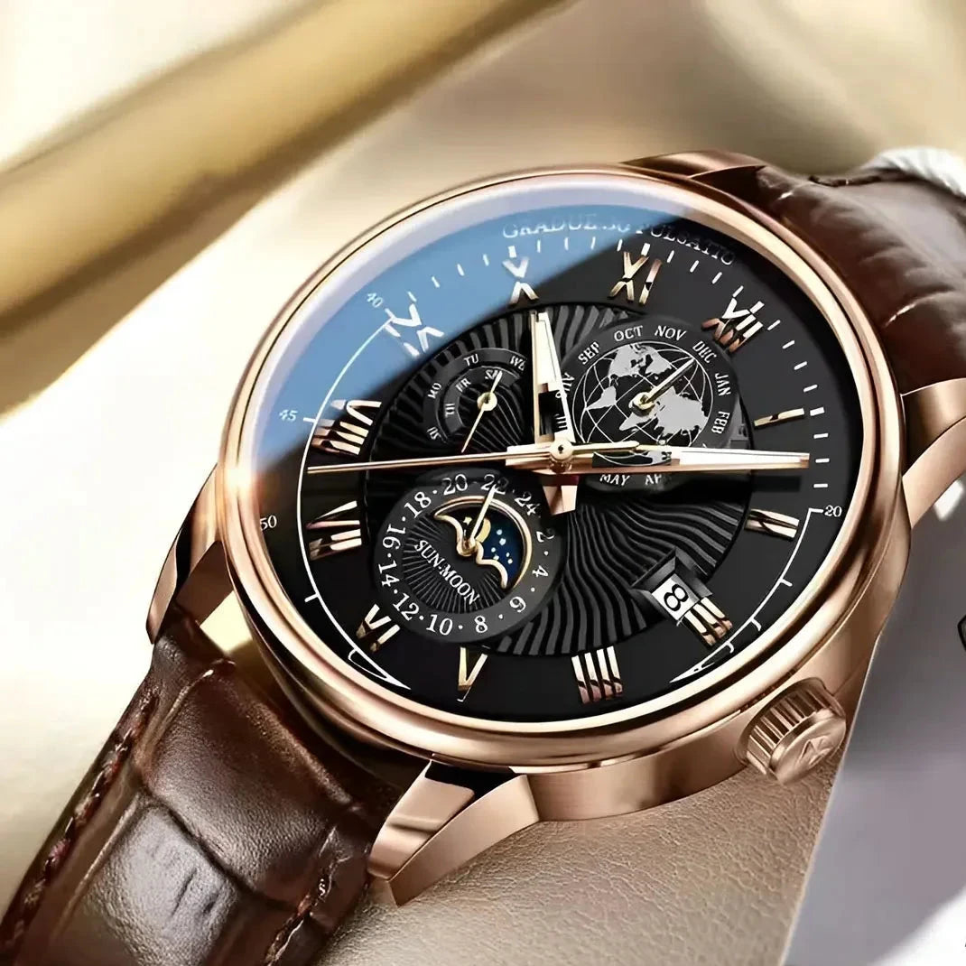 Men’s Luxury Sport Quartz Watch – Waterproof Luminous Leather Strap Business Wristwatch
