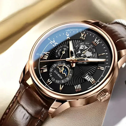 Men’s Luxury Sport Quartz Watch – Waterproof Luminous Leather Strap Business Wristwatch
