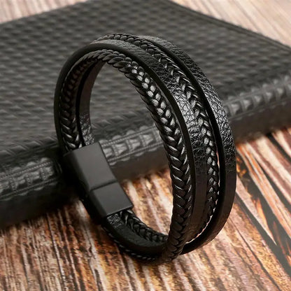 Men’s Classic Leather Bracelet – Handwoven Multi-Layer Fashion Jewelry