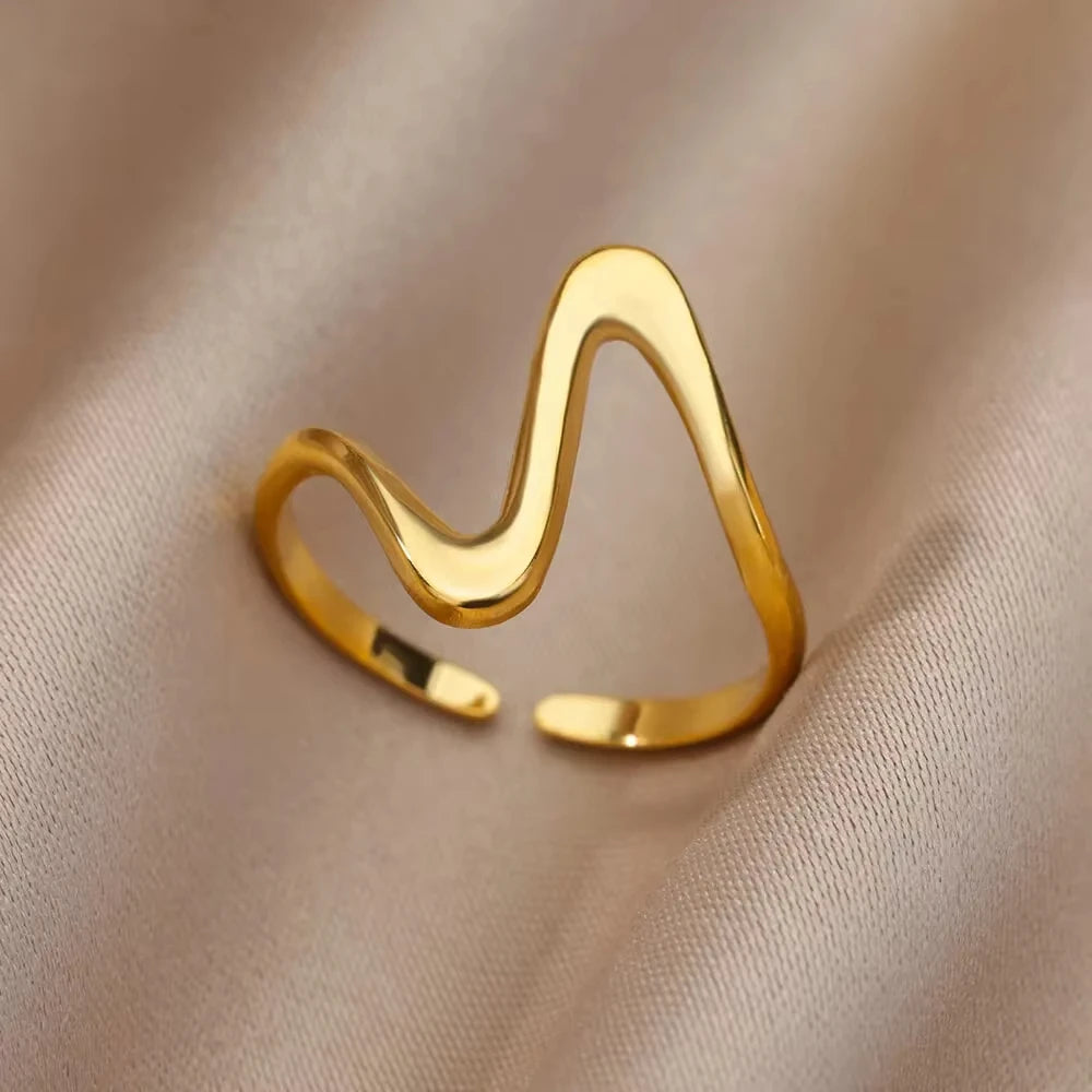 Women’s 316L Stainless Steel Geometric Open Ring – Gold Color Multilayer Vintage Waterproof Jewelry