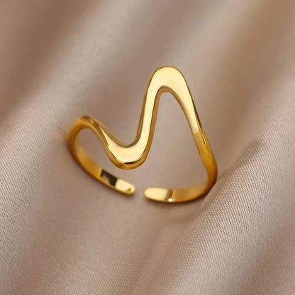 Women’s 316L Stainless Steel Geometric Open Ring – Gold Color Multilayer Vintage Waterproof Jewelry