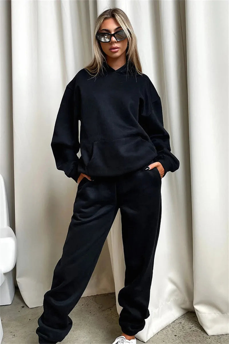 Women’s Autumn Winter Fleece Tracksuit Set – 2 Piece Casual Outfit