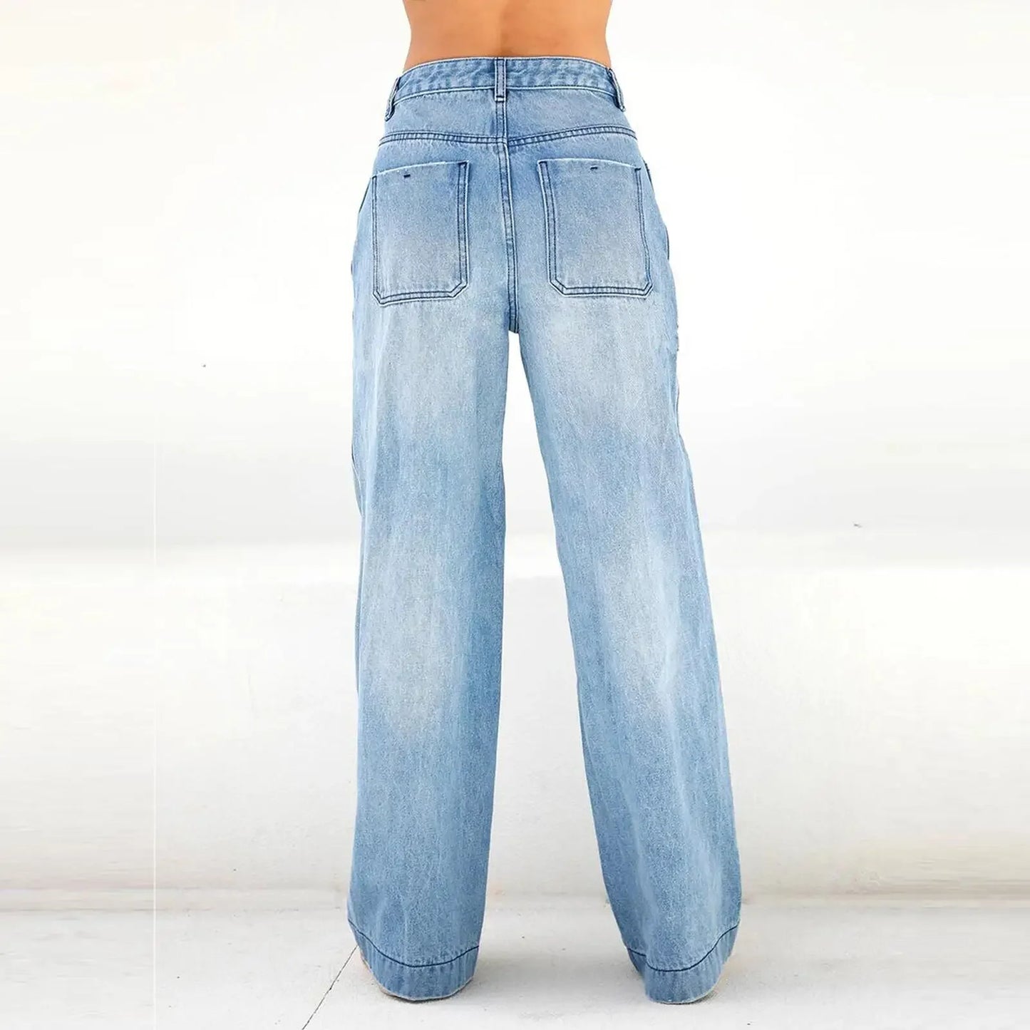 Women’s Denim Pants – High Waist Wide Leg Jeans Bottoms with Pockets, Casual Streetwear Trousers