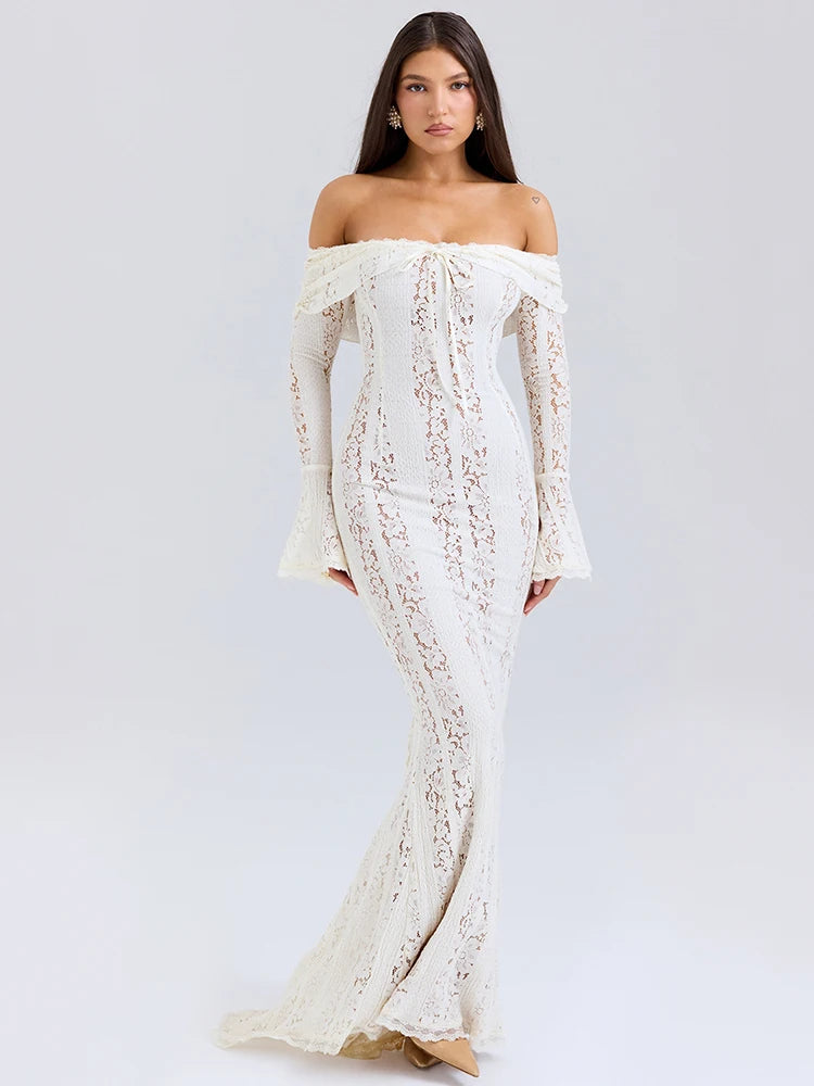 Women’s Floral Lace Off-Shoulder Maxi And Mini Dress – Strapless Backless Party Dress