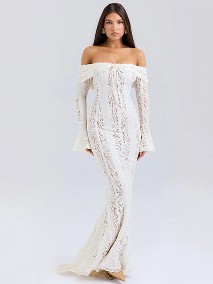 Women’s Floral Lace Off-Shoulder Maxi And Mini Dress – Strapless Backless Party Dress