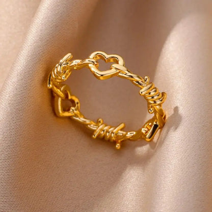 Women’s Stainless Steel Heart Ring – Gold Vintage Waterproof Jewelry Gift