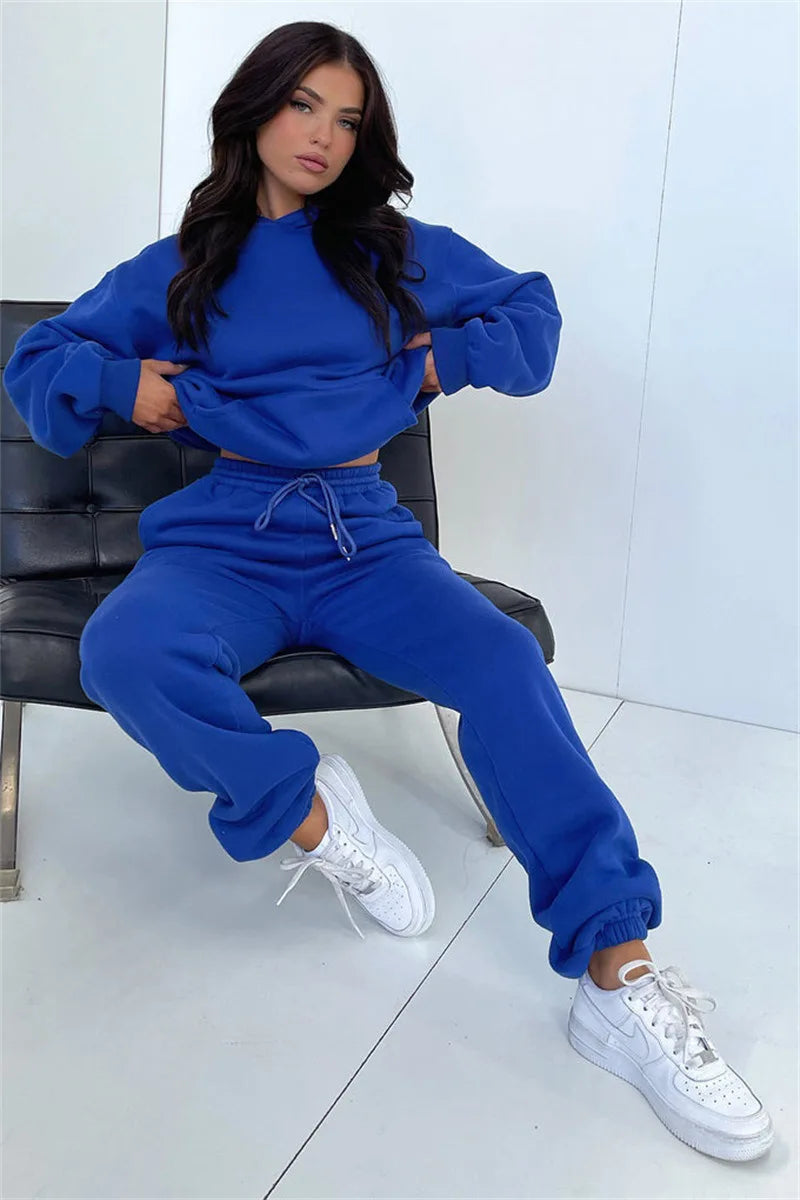 Women’s Autumn Winter Fleece Tracksuit Set – 2 Piece Casual Outfit
