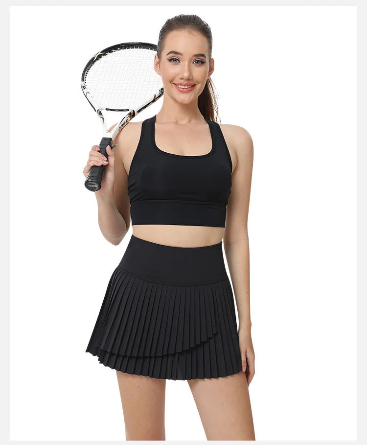 Women’s Double Layer Pleated Running Skirt Bottom – Fitness Yoga Tennis Skort Summer Activewear