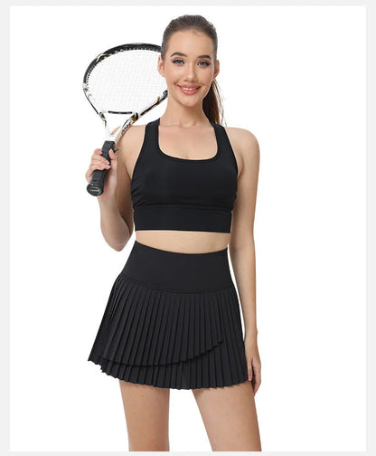 Women’s Double Layer Pleated Running Skirt Bottom – Fitness Yoga Tennis Skort Summer Activewear