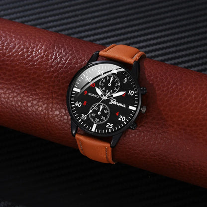 Men’s Luxury Watch Jewelry Set – Leather Strap Fashion Wristwatches Gift Pack with bracelet