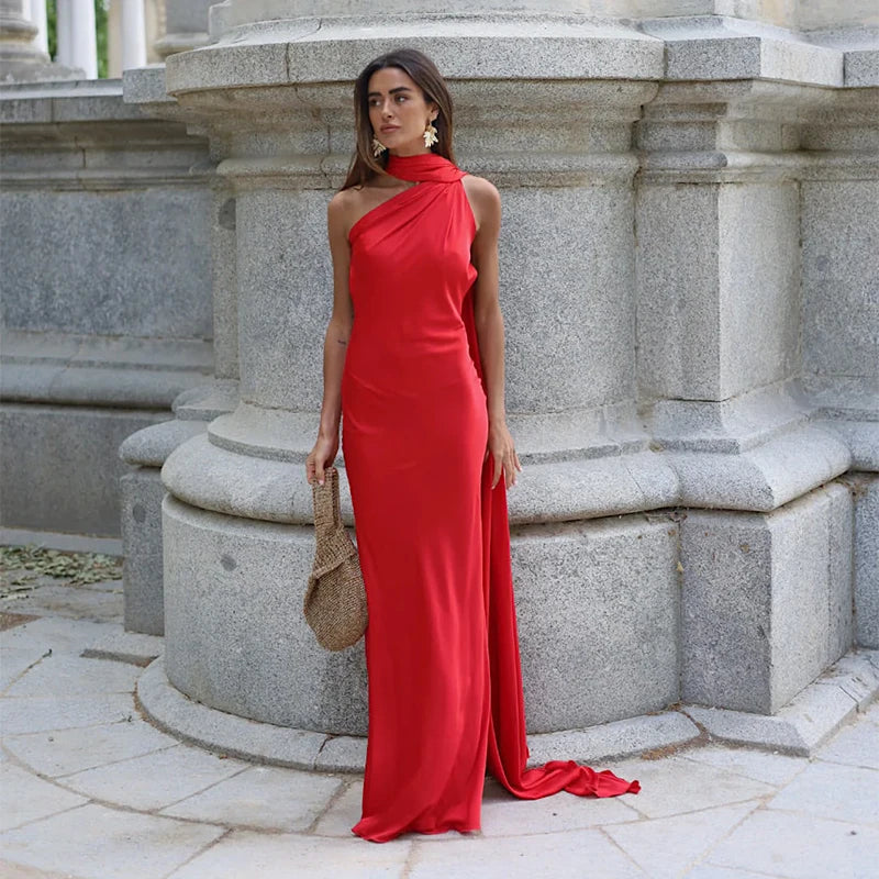 Women’s Elegant Maxi Dress – Off Shoulder Backless Detail Slim Fit Summer Evening Gown