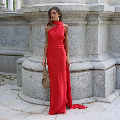 Women’s Elegant Maxi Dress – Off Shoulder Backless Detail Slim Fit Summer Evening Gown