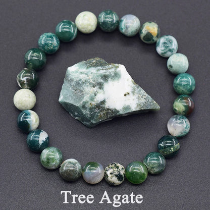 Women’s Natural Moss Agate Bead Bracelet – Healing Energy Stone Jewelry