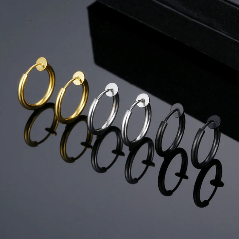 Men’s & Women’s Non-Piercing Hoop Earrings – Stainless Steel Clip-On Jewelry